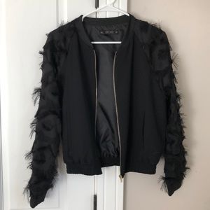 Zara feather sleeve bomber jacket